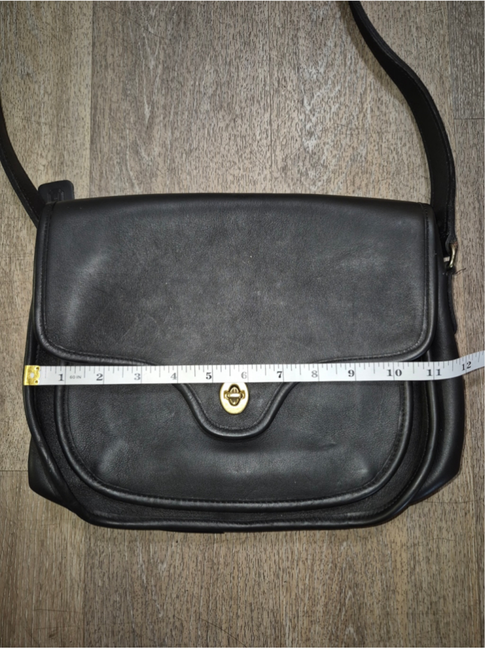 Women's Vtg Coach Leather Crossbody Bag One Size Black Gold - Picture 12 of 13